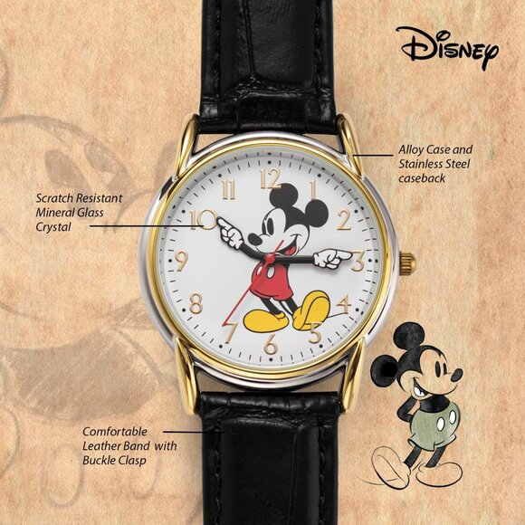 Men Black Disney Mickey Mouse Adult Classic Cardiff Articulating Hands Watch - Picture 2 of 7